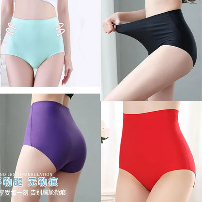 Women's underwear ice silk High waist Seamless Panties soft Lingerie Slimming Abdomen In Hip Lift plus size Breathable Briefs