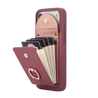 Wallet Case for iPhone 17 Pro Max 17 Pro Air,Card Holder Cover with 360° Ring Kickstand and Durable Shockproof Protective Bumper