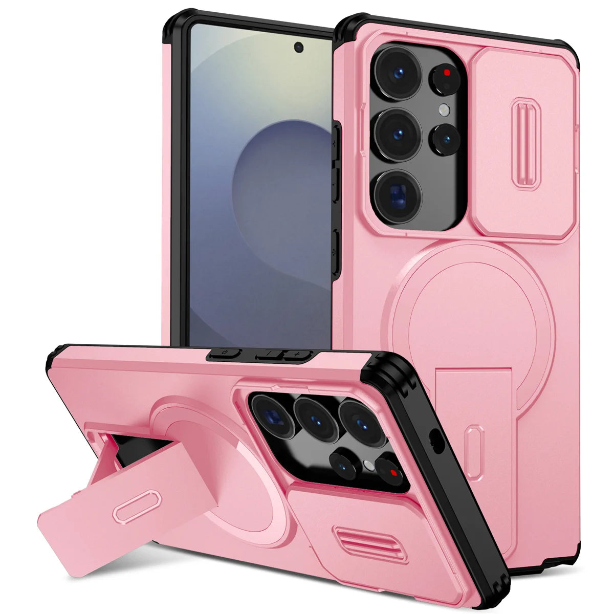 Lens Protect Camera Phone Case for Samsung S25 FE S26 S24 Ultra S23 Plus A37 A57 A17 A36 A56 A16 A55 Magnetic Kickstand Cover