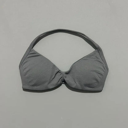 HISTELLO Strappy Bra Gym Top Women High Support Thin Strap Halter Sports Seamless Bras Scrunch Push-up Workout Yoga Tank Tops