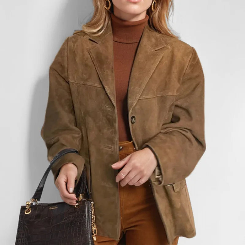 Women Autumn Jacket - Casual Single Breasted Lapel Collar Coat With Button Decoration
