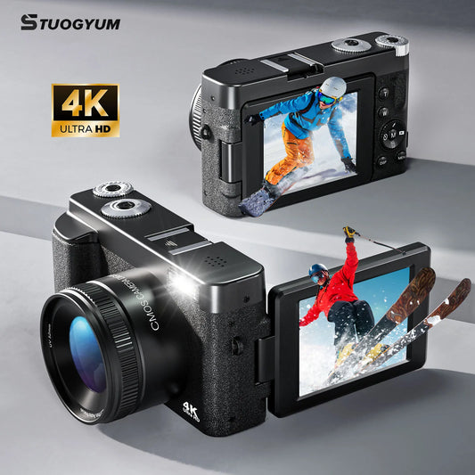 4K Digital Camera - 48MP Compact Flip Screen Camera With Autofocus & Pause Recording