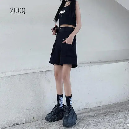 New 2025 Streetwear Black Pants for Women Fashion High Waist Detachable Streetweart Cargo Pants Woman