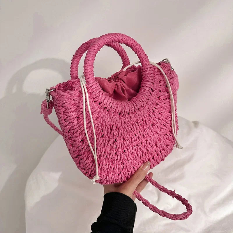 Straw Rattan Handbag – Large Capacity Half Moon Purse | Hollow Out Shoulder Bag