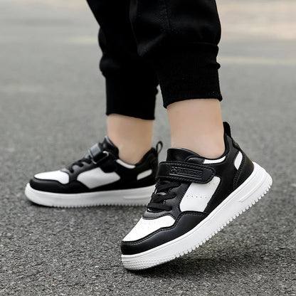 Boys Shoes Sneakers Leather Children Comfortable Flat Shoes Black White Shoes for Kids Girls School Walking Footwear Non Slip