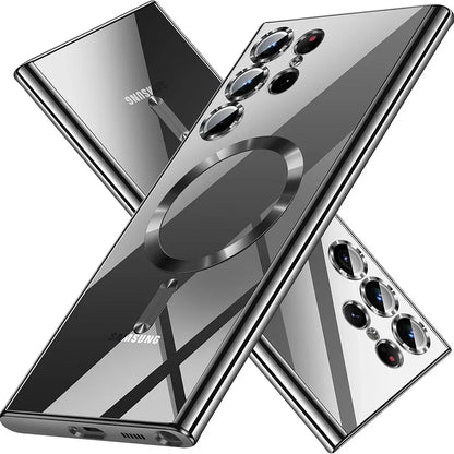 Luxury Plating Silicone Case For Samsung Galaxy S26 S25 Edge S24 FE S23 S21 S22 Ultra Plus Magnetic For Magsafe Clear Soft Cover