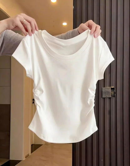 Women's Basic Solid Crop Top Short Sleeve Crewneck Skinny T-shirt Summer Casual Y2K Vintage Harajuku Streetwear