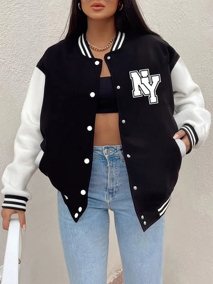 Womens Winter Jacket - Comfortable Fleece Warm Baseball Jersey Coat With Pockets