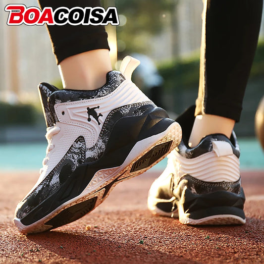 Children Basketball Shoes - Kids Sneakers Lace Up | Non Slip PU Leather High Top