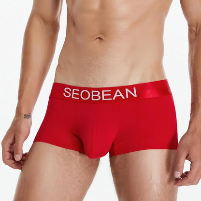 SEOBEAN New Ice Silk Boxers Men Underwear U Convex Pouch Solid Underpants Comfortable Breathable Thin Boxershorts