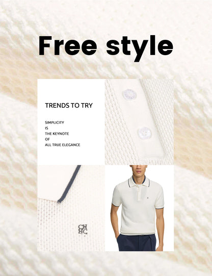 CHCH Men's lapel Short Sleeved Sweater T-shirt New Knitted Casual Business Men's Pullover Sweater T-shirt