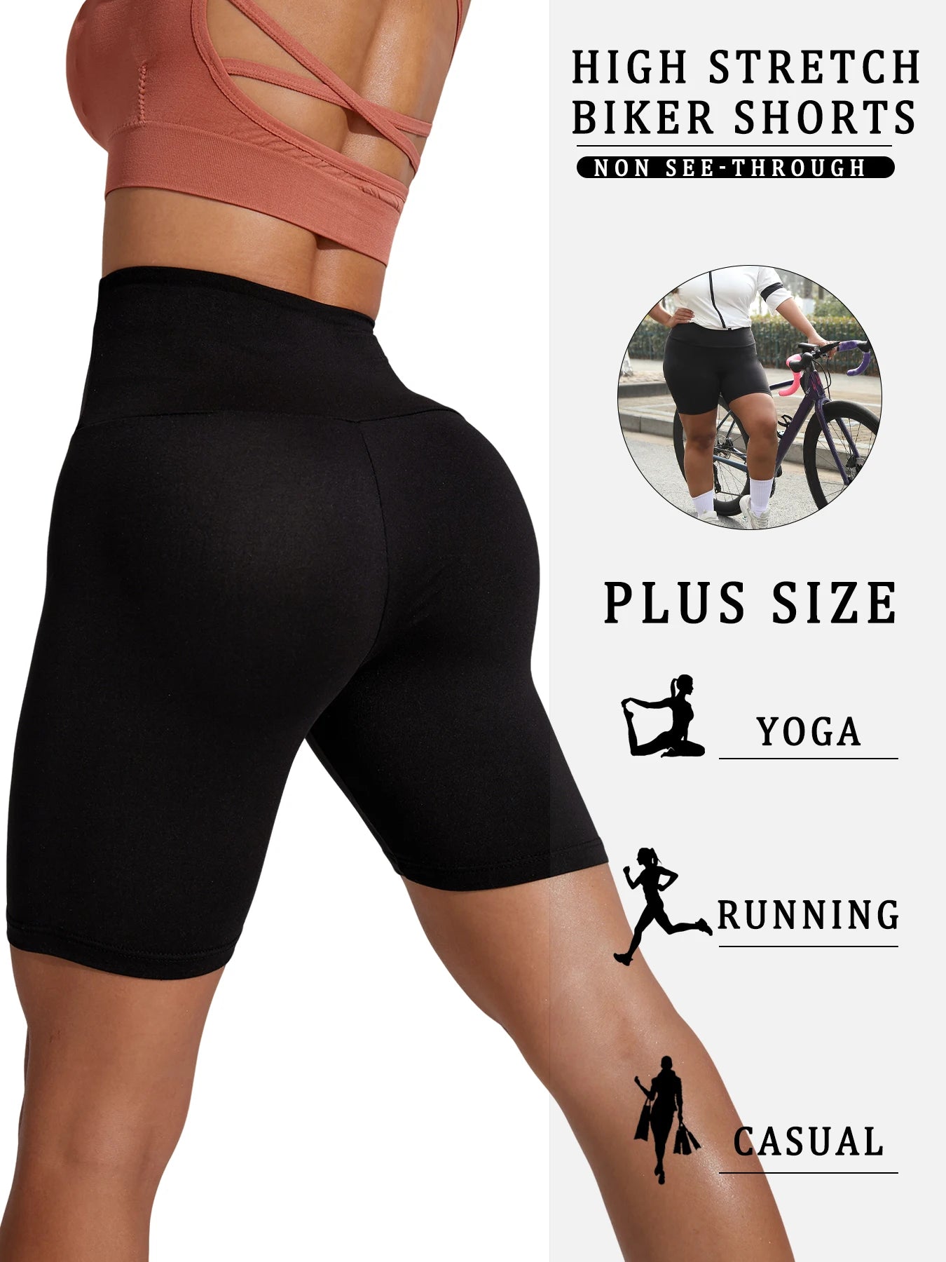 2 Pack Plus Size Biker Shorts for Women High Waisted Super Soft Workout Yoga Athletic Shorts Running