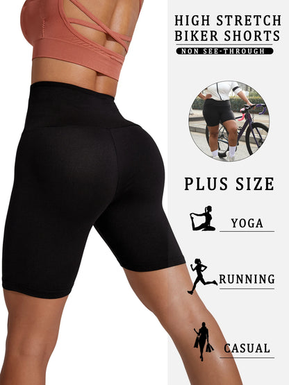 2 Pack Plus Size Biker Shorts for Women High Waisted Super Soft Workout Yoga Athletic Shorts Running