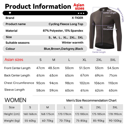 Winter Cycling Jersey - Men's Fleece Bike Jacket With Full Zipper & Pockets