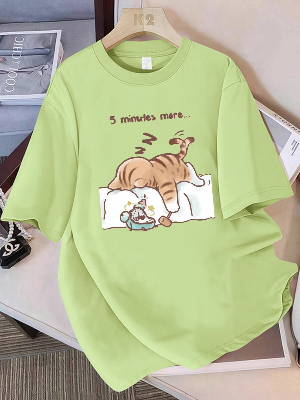 Women T-Shirt Cotton Summer The Cat That Always Wants To Sleep Pattern Prints T Shirt O-Neck Soft Loose Tops Basic Woman Clothes