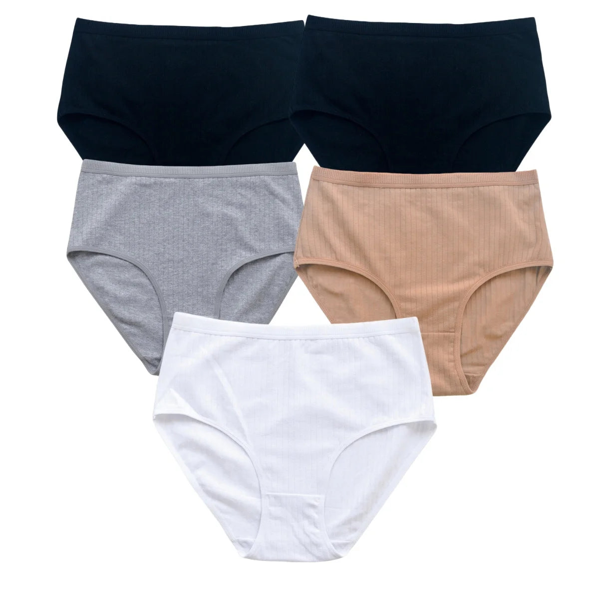 5Pcs/Set High Rise Panties Women Cotton Briefs Sexy Lingerie Ribbed Basic Daily Underwear Soft Stretch Ladies Intimates S-XXL