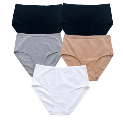 5Pcs/Set High Rise Panties Women Cotton Briefs Sexy Lingerie Ribbed Basic Daily Underwear Soft Stretch Ladies Intimates S-XXL