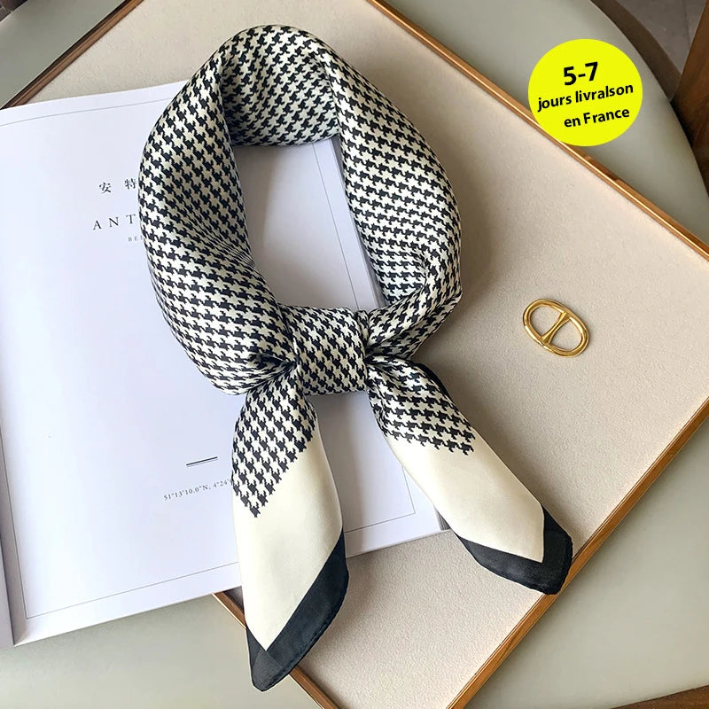 Luxury Silk Plaid Scarf - Soft Satin Neck Hair Tie for Women Foulard Hijab 2021