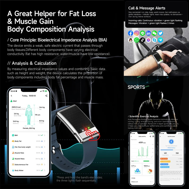 New No Screen Health Bracelet Precise Heart Rate Blood Pressure ECG Monitor Call Reminder Smart Watch Sport Band Fitness Tracker