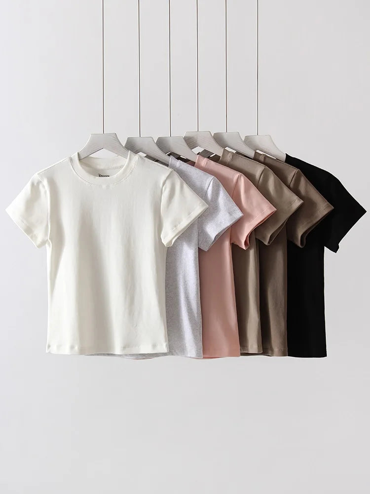 Basic T Shirts Women Cotton Slim Fit White Tops Summer Black Tees Crew Neck 100% Cotton T Shirt For Women Plain T-shirts Soft