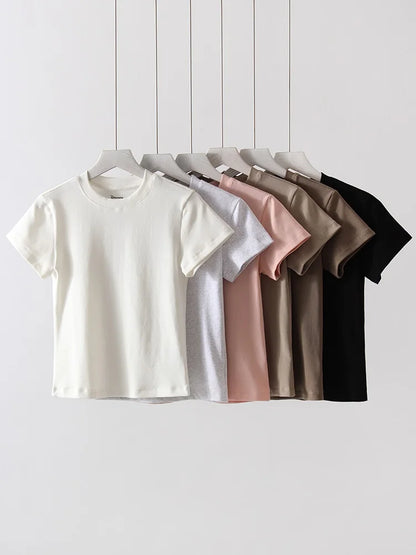 Basic T Shirts Women Cotton Slim Fit White Tops Summer Black Tees Crew Neck 100% Cotton T Shirt For Women Plain T-shirts Soft