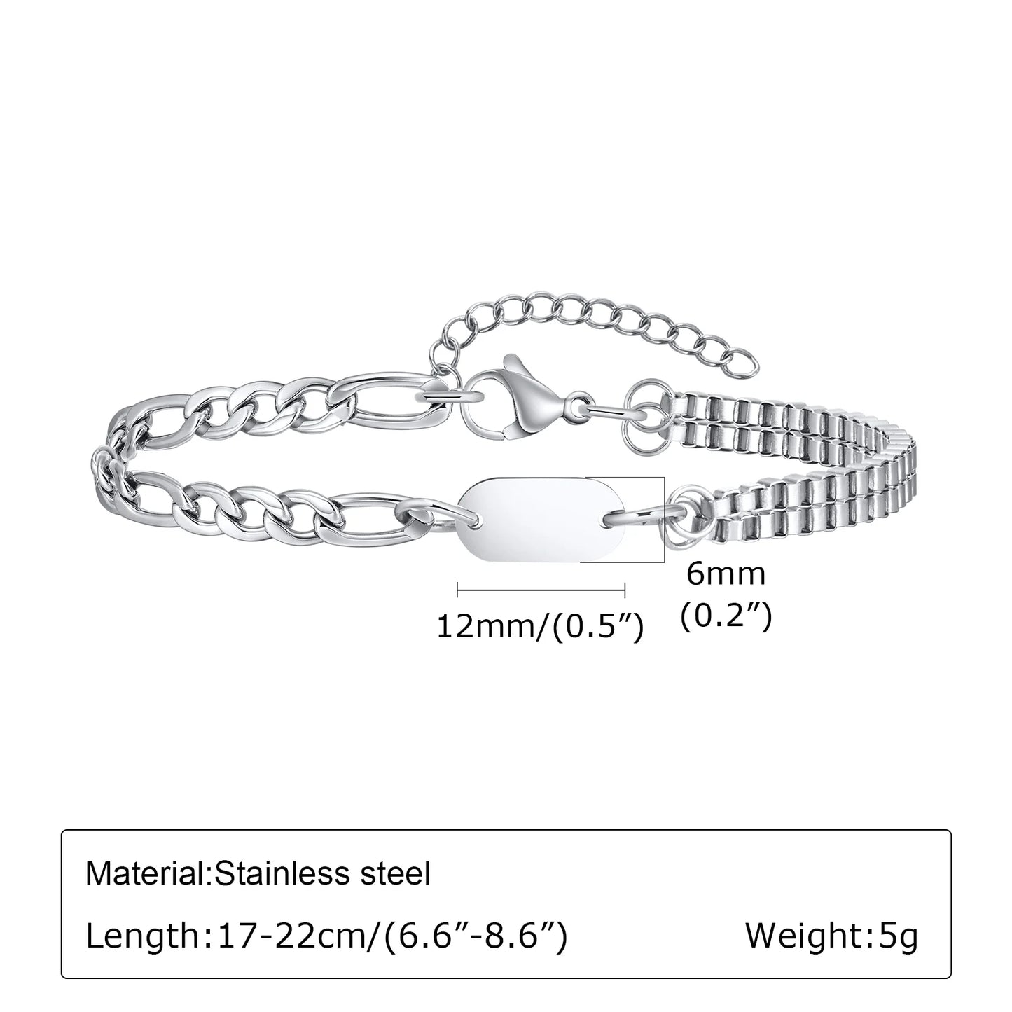 Punk Silver Color Men's Chain Bracelets,Hiphop Stainless Steel Braided Link Wristband,Classic Metal Jewelry Gift for Him Dad