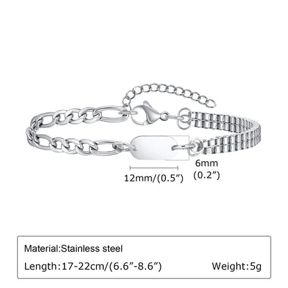 Punk Silver Color Men's Chain Bracelets,Hiphop Stainless Steel Braided Link Wristband,Classic Metal Jewelry Gift for Him Dad