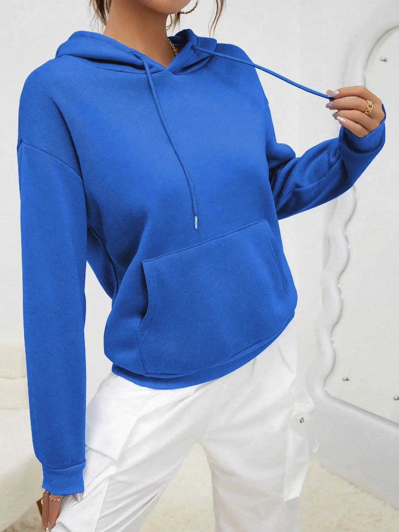 Solid Color Casual Hoodie For Female Pocket Creative Hoody All-Match Street Clothes Womens Fleece Unisex Pullovers