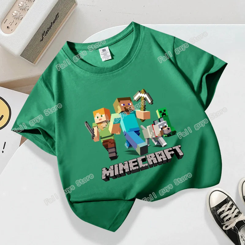 Miner Crafting Pixel Series Child T-Shirt Summer Kids Short Sleeve Tops Hot Game Boys Girls Clothing Cartoon Print Birthday Gift
