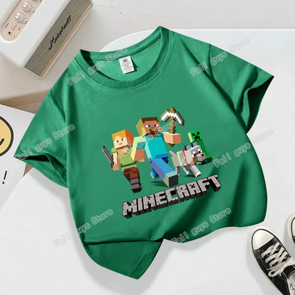 Miner Crafting Pixel Series Child T-Shirt Summer Kids Short Sleeve Tops Hot Game Boys Girls Clothing Cartoon Print Birthday Gift
