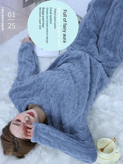 Ultra Soft Warm Coral Fleece Pajama Set Lightweight Fluffy Winter Loungewear Sleepwear For Women Cozy Home Suit Winter Style New
