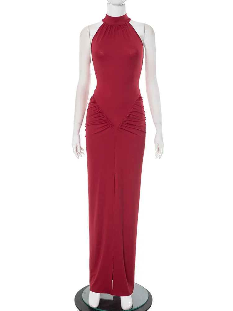 Sexy Maxi Dress - Slim Fit Halter Neck Evening Gown | High Waist Floor Length Party Dress