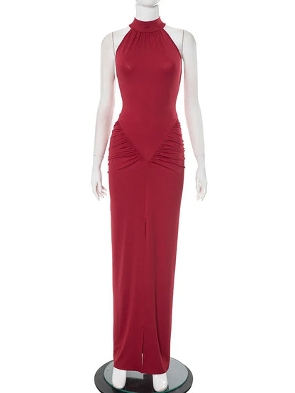 Sexy Maxi Dress - Slim Fit Halter Neck Evening Gown | High Waist Floor Length Party Dress