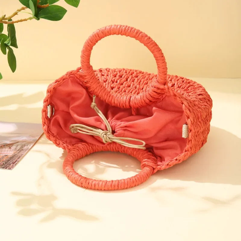Straw Rattan Handbag – Large Capacity Half Moon Purse | Hollow Out Shoulder Bag