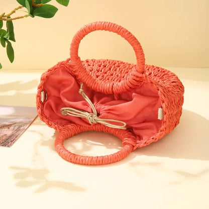 Straw Rattan Handbag – Large Capacity Half Moon Purse | Hollow Out Shoulder Bag