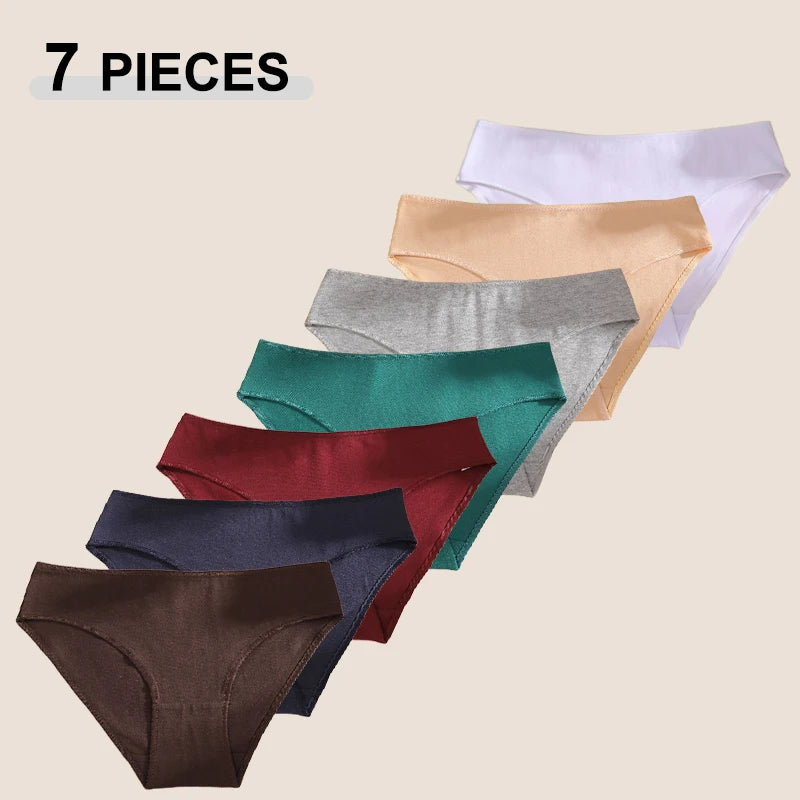 7Pcs Cotton Breathable Panties Women Comfortable Underwear Seamless Low Waist Underpants Fashion Girls Solid Color Sexy Lingerie