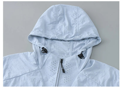 Spring Summer Men Lightweight Anorak Jacket Fashion Man Half Zip Sunscreen Hooded Coats Men UPF50+ Windbreaker Waterproof Jacket