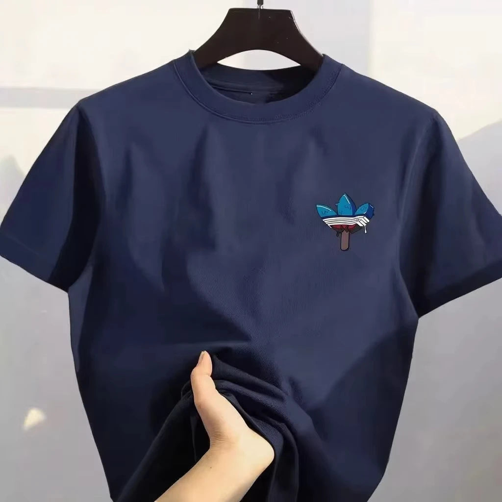 2026 Best-selling Korean Street Pure Cotton Cartoon Printed Round Co mfortable and loose men's and women's T-shirts