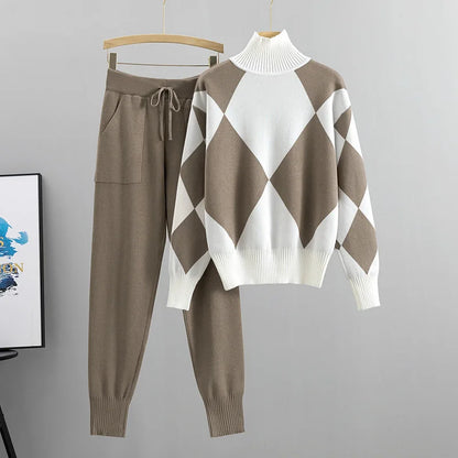 Fashion Knitted 2 Piece Set Women Sweater Suits Autumn Winter Tracksuit Sets Pullovers Long Pant Casual 2PCS Track Suit 2025