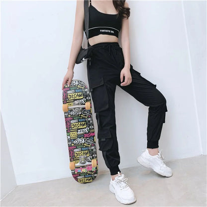 Black Cargo Pants Women Casual Joggers High Waist Loose Female Hip Hop Trousers Korean Punk Pants Funny Capri Streetwear Femme