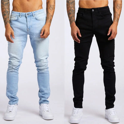 2025 New Solid Color Fashion Men Casual Pants Stretch Jeans Skinny Work Trousers Male Wash Slim Fit for Zippered Jeans Men Cloth