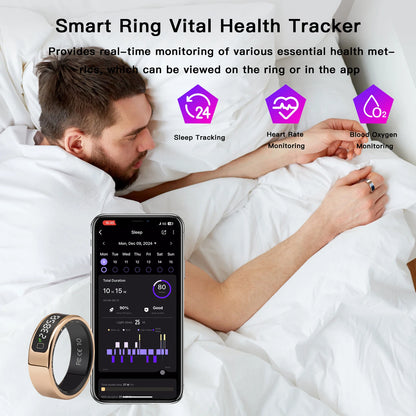 Tasbih Fitness Heart Rate Zikr Counter Display Screen Blood Oxygen Sleep Monitor  Temperature Gesture Control Touch Smart Ring