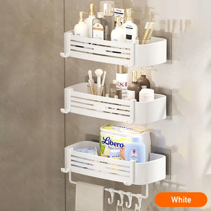 Aluminium Corner Bathroom Shelf - Self-Adhesive Towel Holder No Drill Wall-Mounted Organizer
