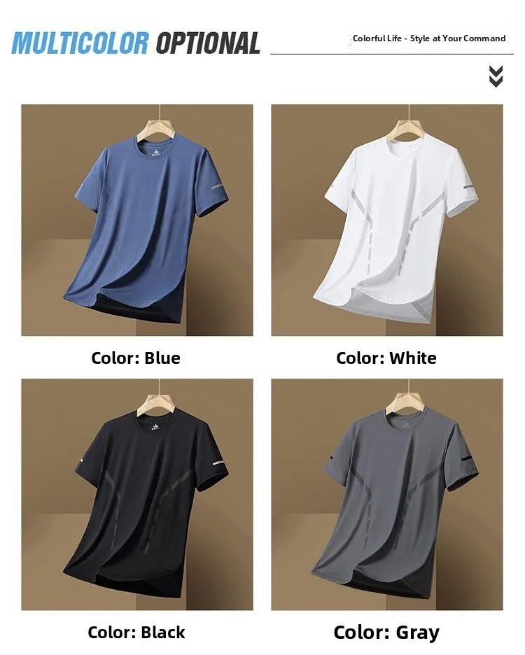 Men's Ice-Silk T-Shirt – Quick-Dry Breathable Round-Neck Tee (Plus Size)