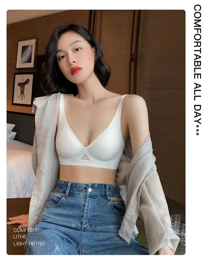 Push Up Bra Seamless Bras Wire Free Padded For Women U Shape Back V Neck