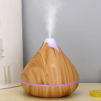 Wood Grain Essential Oil Diffuser - 350ML Ultrasonic Humidifier with Remote Control and 7 Color LED Light