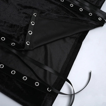 Goth Dark Punk Grunge High Split Hem Straps Dess 90s Streetwear Gown Women Sexy Corn Bandage Velvet Dresses Mall Gothic Clothing