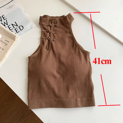 ITOOLIN Elegant Women Chinese Button Tank Tops With Bra Pad O-Neck  Sleeveless Tank Tops For Women Sexy Crop Tops All-Match 2024