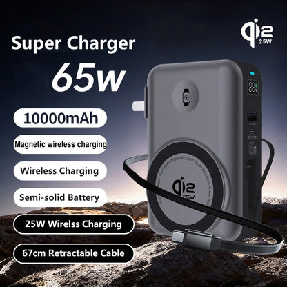 Solid-state Battery Qi2.2 25W Magnetic Wireless Power Bank PD65W Fast Charger for iPhone 17 iWatch Laptop Powerbank with AC Plug