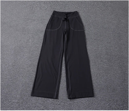 High Quality High-waist Loose Straight-leg Yoga Pants Women's Skin Friendly Nudity Casual Drawstring Quick-dry Gym Bell-bottoms
